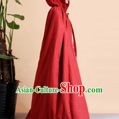 Chinese Traditional Costumes Ancient Hanfu Red Long Cloak for Women