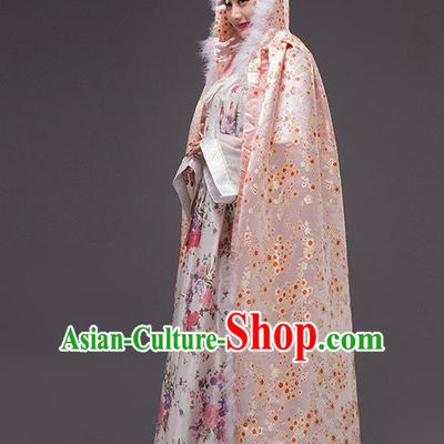 Chinese Traditional Costumes Ancient Peri Princess Hanfu Pink Satin Cloak for Women