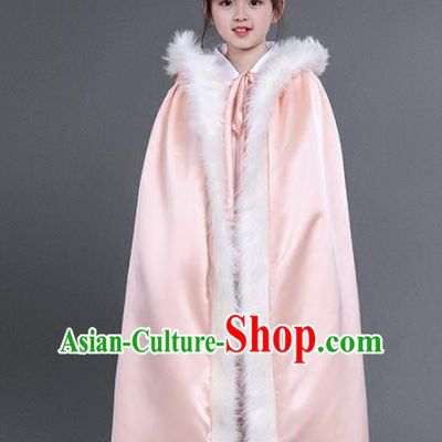 Chinese Traditional Costumes Ancient Princess Hanfu Pink Satin Cloak for Kids