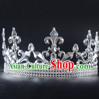 Baroque Style Hair Accessories Queen Crystal Argent Royal Crown for Women