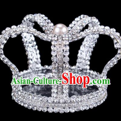 Baroque Style Bride Hair Accessories Queen Round Crystal Royal Crown for Women