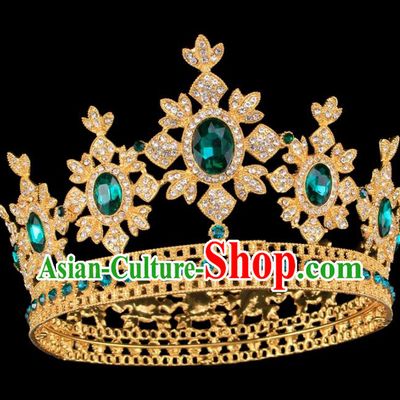 Baroque Style Bride Hair Accessories Princess Round Green Crystal Royal Crown for Women