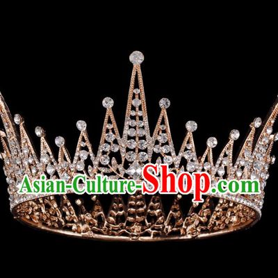 Baroque Wind Hair Accessories Bride Retro Golden Crystal Round Royal Crown for Women