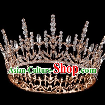 Baroque Wind Hair Accessories Bride Retro Golden Crystal Royal Crown for Women