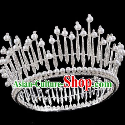 Baroque Wind Hair Accessories Bride Retro Crystal Pearls Royal Crown for Women