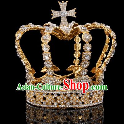 Baroque Wind Hair Accessories Bride Retro Rhinestone Golden Royal Crown for Women