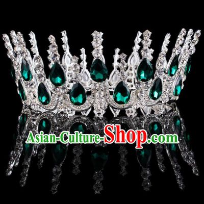 Baroque Wind Retro Hair Accessories Bride Green Rhinestone Round Royal Crown for Women