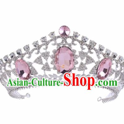 Top Grade Baroque Bride Retro Hair Accessories Princess Pink Crystal Royal Crown for Women