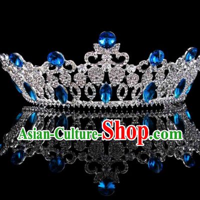 Baroque Wind Hair Accessories Bride Retro Blue Rhinestone Royal Crown for Women
