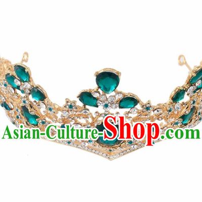 Top Grade Baroque Princess Retro Green Crystal Royal Crown Bride Wedding Hair Accessories for Women
