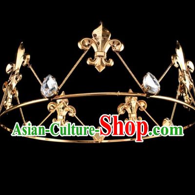 Top Grade Baroque Princess Retro Golden Royal Crown Bride Wedding Hair Accessories for Women