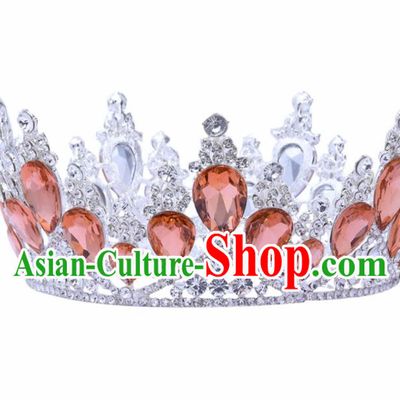 Top Grade Baroque Princess Retro Round Royal Crown Bride Orange Crystal Wedding Hair Accessories for Women