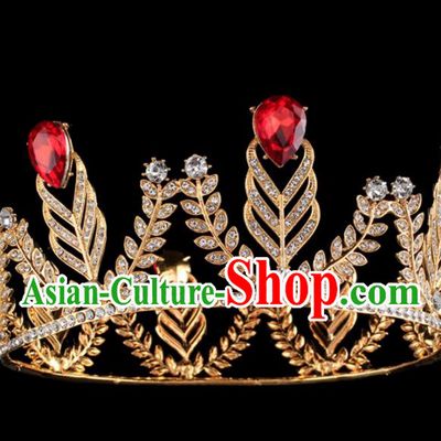 Top Grade Baroque Princess Golden Retro Royal Crown Bride Crystal Wedding Hair Accessories for Women