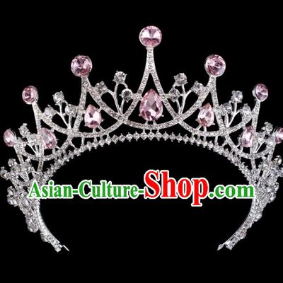 Baroque Wind Retro Hair Accessories Bride Pink Rhinestone Round Royal Crown for Women