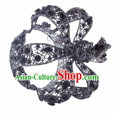 Top Grade Baroque Queen Black Royal Crown Bride Crystal Retro Wedding Hair Accessories for Women