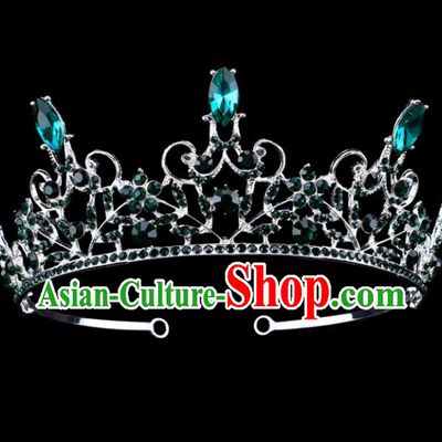 Top Grade Baroque Queen Green Crystal Hair Clasp Royal Crown Bride Retro Wedding Hair Accessories for Women