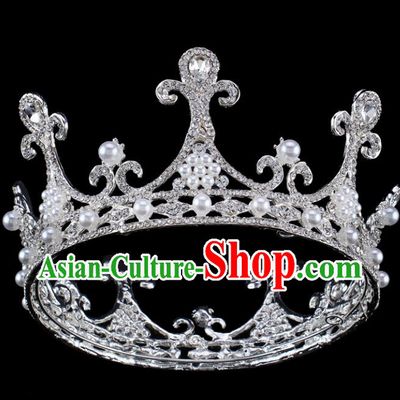 Top Grade Baroque Queen Pearls Royal Crown Bride Retro Wedding Hair Accessories for Women