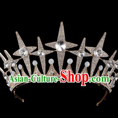 Top Grade Baroque Queen Crystal Golden Royal Crown Bride Retro Wedding Hair Accessories for Women