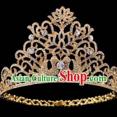 Top Grade Baroque Queen Golden Royal Crown Bride Retro Wedding Hair Accessories for Women