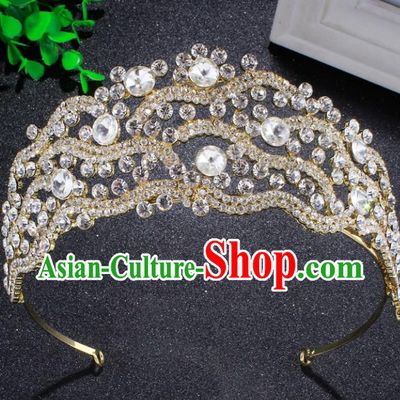 Top Grade Baroque Crystal Beads Royal Crown Bride Retro Wedding Hair Accessories for Women