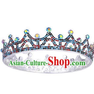 Top Grade Baroque Style Colorful Argent Round Royal Crown Bride Retro Wedding Hair Accessories for Women