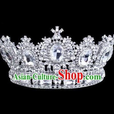 Top Grade Baroque Style Rhinestone Royal Crown Bride Retro Wedding Hair Accessories for Women