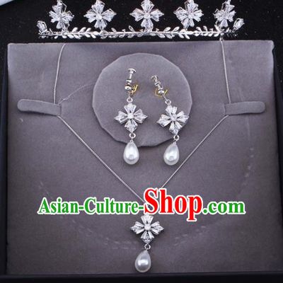 Top Grade Baroque Style Bride Jewelry Accessories Zircon Royal Crown Necklace and Earrings for Women