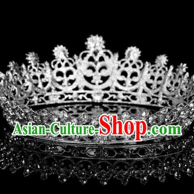 Top Grade Wedding Crystal Round Royal Crown Baroque Retro Handmade Hair Accessories for Women