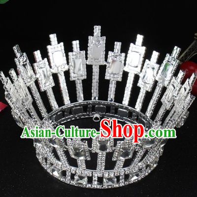 Top Grade Baroque Handmade Crystal Round Royal Crown Bride Retro Wedding Hair Accessories for Women