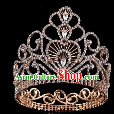 Top Grade Wedding Bride Rhinestone Hair Accessories Baroque Princess Retro Golden Crystal Royal Crown for Women