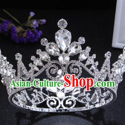 Top Grade Crystal Round Royal Crown Baroque Princess Retro Wedding Bride Hair Accessories for Women