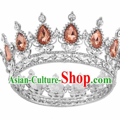 Top Grade Queen Retro Champagne Rhinestone Royal Crown Baroque Wedding Bride Hair Accessories for Women