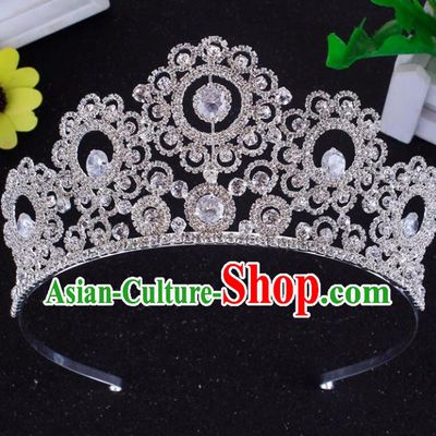 Top Grade Baroque Style Zircon Royal Crown Bride Retro Wedding Hair Accessories for Women