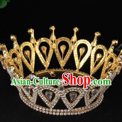 Handmade Top Grade Baroque Golden Crystal Royal Crown Bride Retro Wedding Hair Accessories for Women