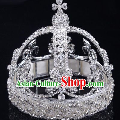 Handmade Top Grade Wedding Crystal Royal Crown Baroque Queen Retro Hair Accessories for Women
