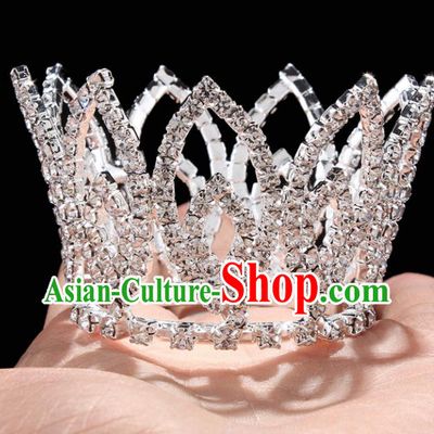 Handmade Top Grade Wedding Little Round Crystal Royal Crown Baroque Queen Retro Hair Accessories for Women