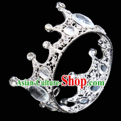 Handmade Top Grade Wedding Little Round Crystal Royal Crown Baroque Queen Retro Hair Accessories for Women