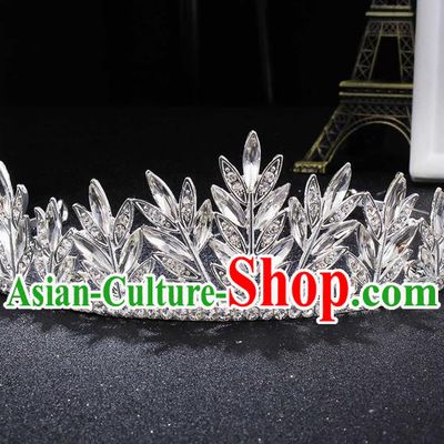 Handmade Top Grade Wedding Crystal Leaf Royal Crown Baroque Princess Retro Hair Accessories for Women