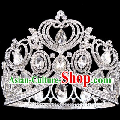 Top Grade Handmade Wedding Crystal Royal Crown Baroque Retro Hair Accessories for Women