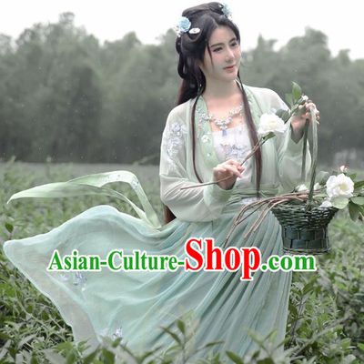 Traditional Chinese Tang Dynasty Nobility Lady Costumes Ancient Princess Green Embroidered Dress for Men