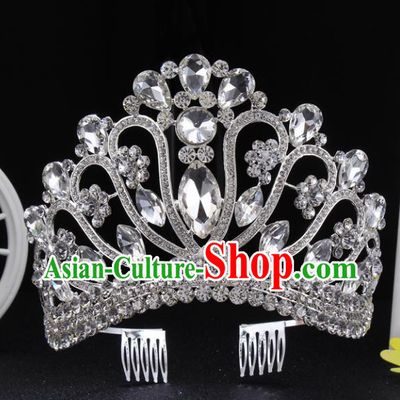 Top Grade Queen Royal Crown Retro Baroque Wedding Bride Crystal Hair Accessories for Women