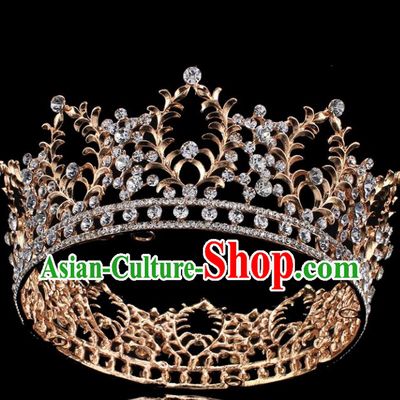 Top Grade Queen Court Crystal Royal Crown Retro Baroque Wedding Bride Hair Accessories for Women
