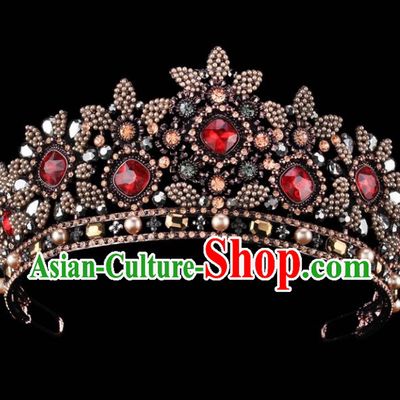 Top Grade Baroque Queen Court Crystal Royal Crown Retro Wedding Bride Hair Accessories for Women