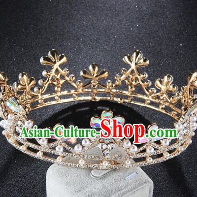 Top Grade Baroque Queen Crystal Golden Royal Crown Retro Wedding Bride Hair Accessories for Women