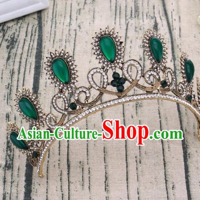 Handmade Bride Wedding Hair Jewelry Accessories Baroque Green Crystal Royal Crown for Women