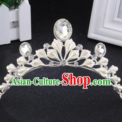 Handmade Bride Wedding Hair Jewelry Accessories Baroque Queen Crystal Pearls Royal Crown for Women