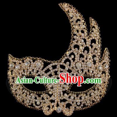 Handmade Halloween Accessories Venice Fancy Ball Golden Crystal Masks for Women