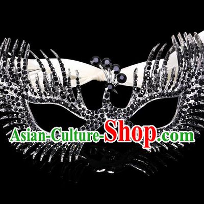 Handmade Halloween Accessories Face Mask Venice Fancy Ball Crystal Peacock Black Masks for Women