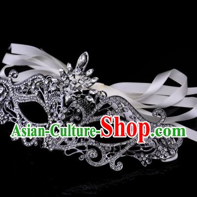 Handmade Halloween Accessories Fancy Ball Cosplay Props Crystal Grey Masks for Women