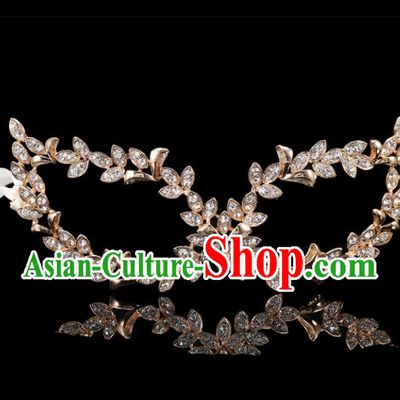 Handmade Halloween Accessories Venice Fancy Ball Golden Leaf Crystal Masks for Women